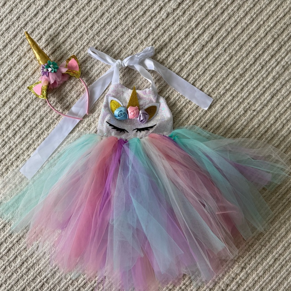 Unicorn Costume with Headband - Pink, Purple and Blue